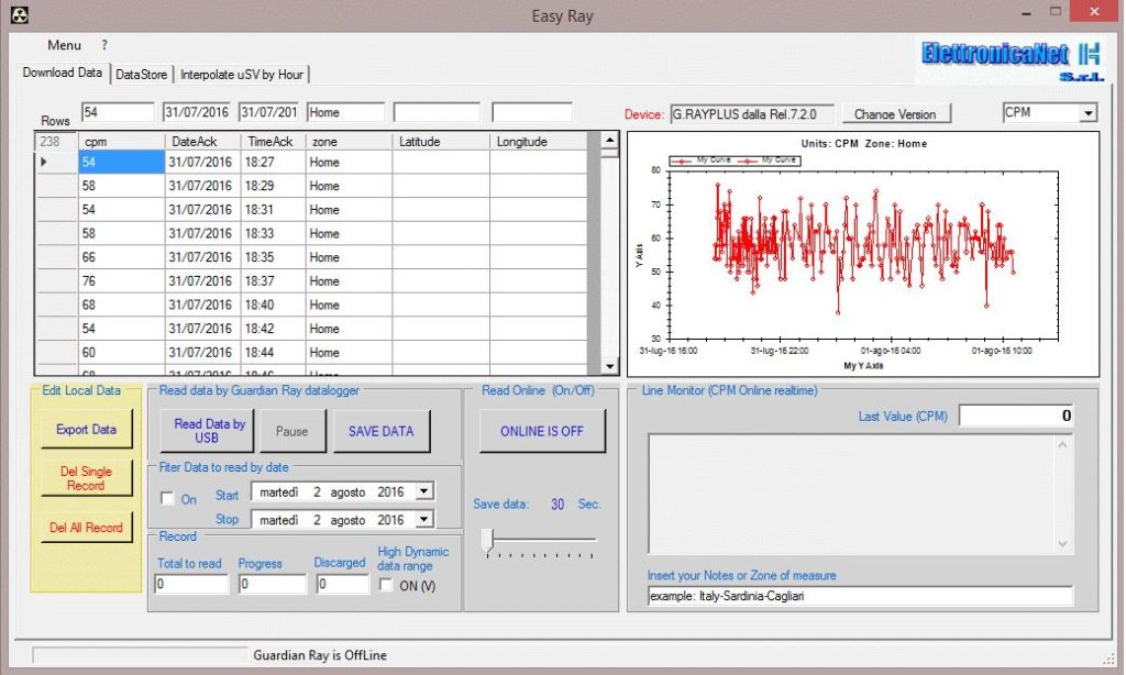 EasyRay è il Software per i contatori Geiger Guardian Ray