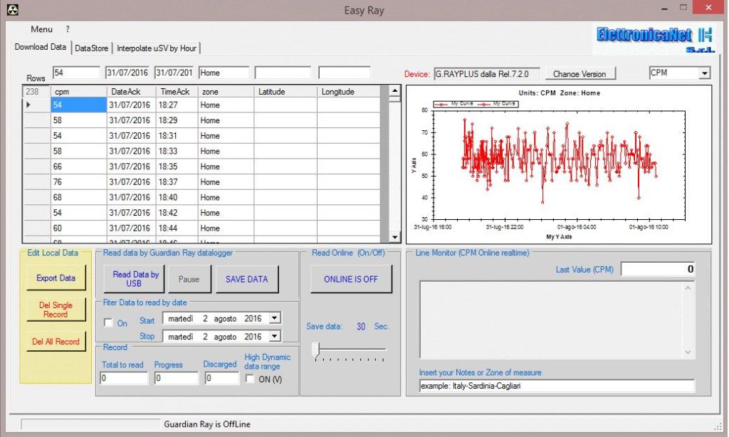 Software per i Contatori geiger Guardian Ray 1 EasyRay è il Software per i contatori Geiger Guardian Ray