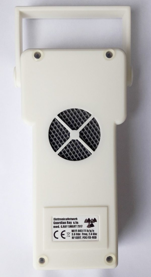 Guardian Ray Smart white geiger counter with 2.4 inch Touch LCD rear side
